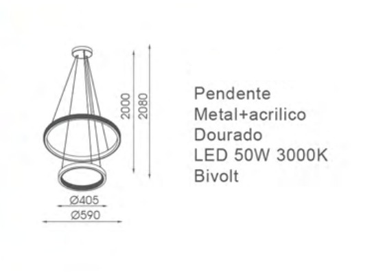 Lustre pendente moderno de cristal com três anéis dourados, ideal para quartos, sala de jantar e sala de estar. Lustres Gênesis loja online de Lustres e Iluminação Decorativa